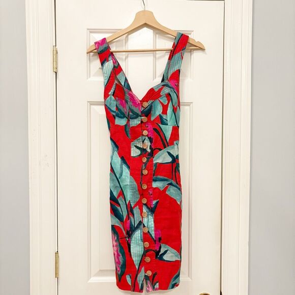 FARM Rio Summer Foliage Linen Mini Dress Size M - Picture 9 of 10